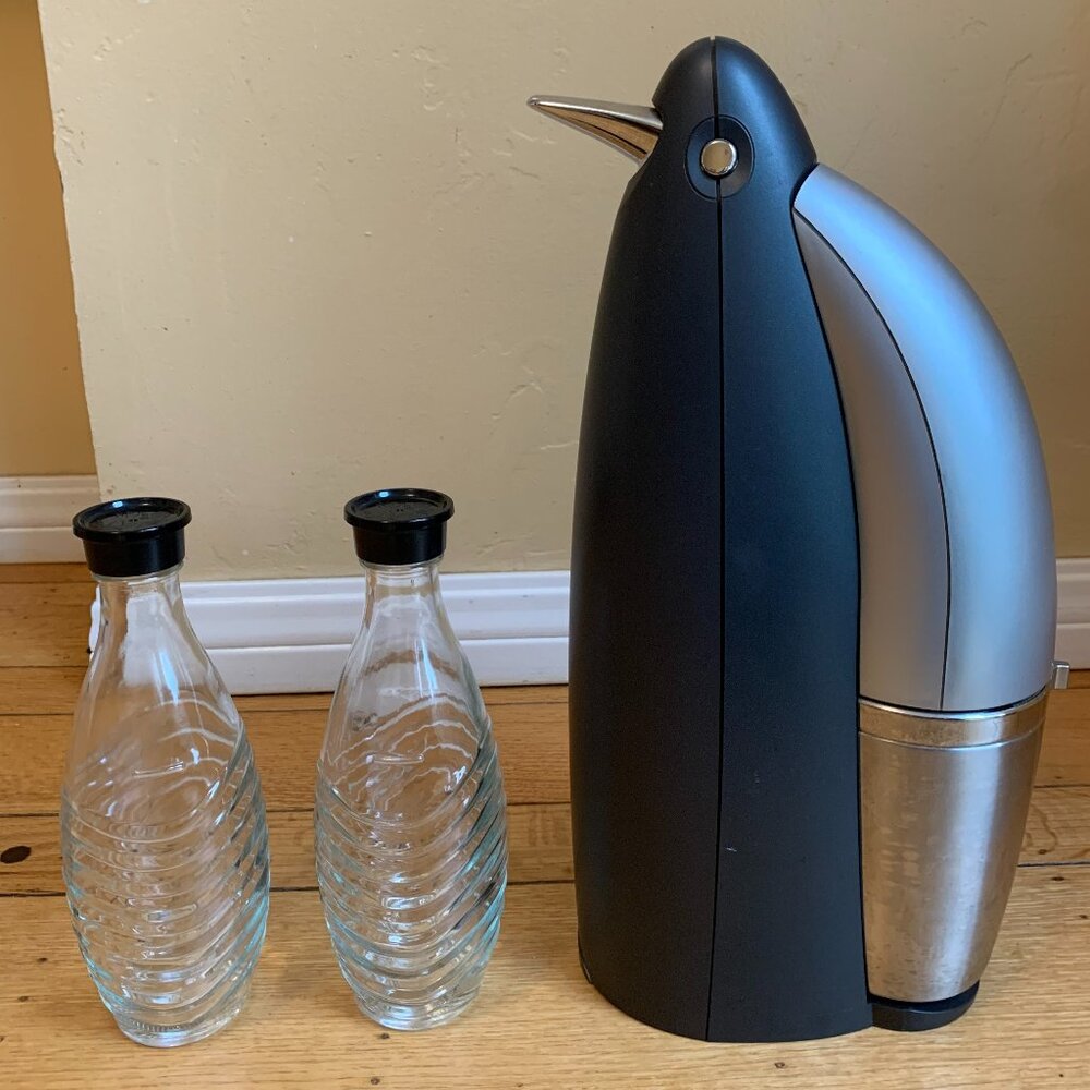 SodaStream Penguin Sparkling Seltzer Water Maker, 2 Glass Carafes, CO2 Cartridge